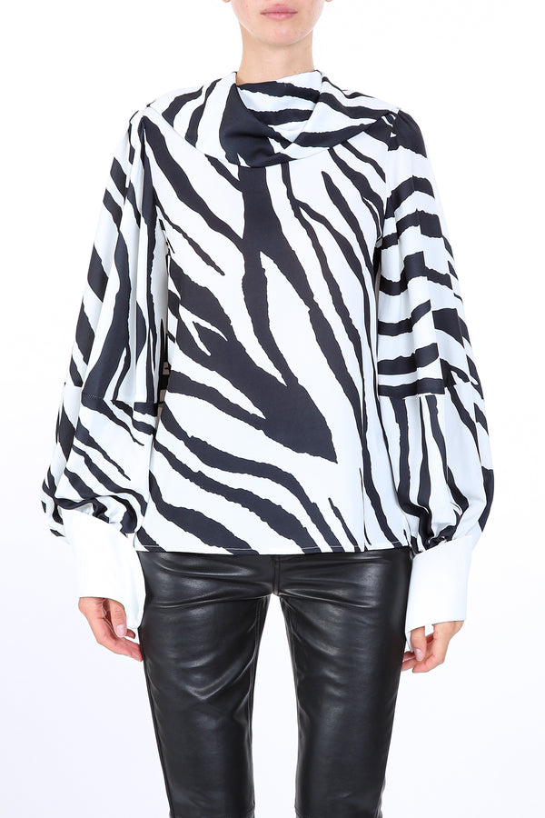 Pina Zebra Print Cowled Satin Blouse