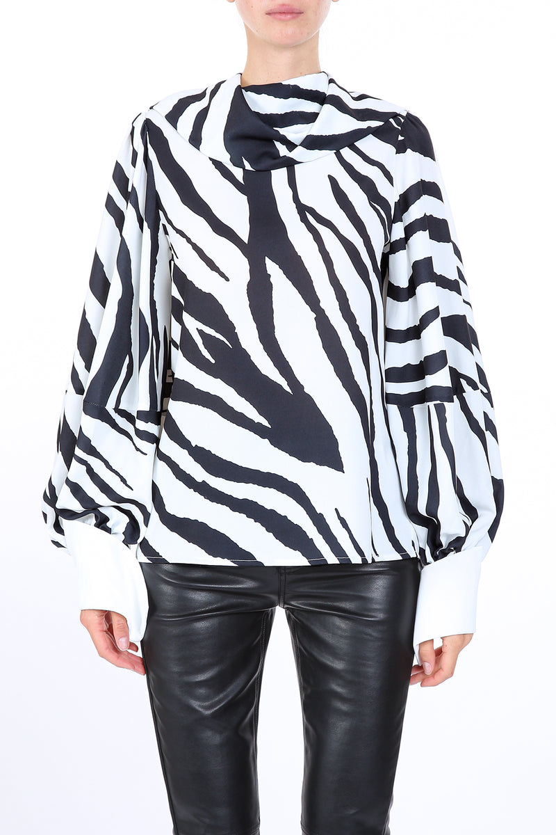 Pina Zebra Print Cowled Satin Blouse