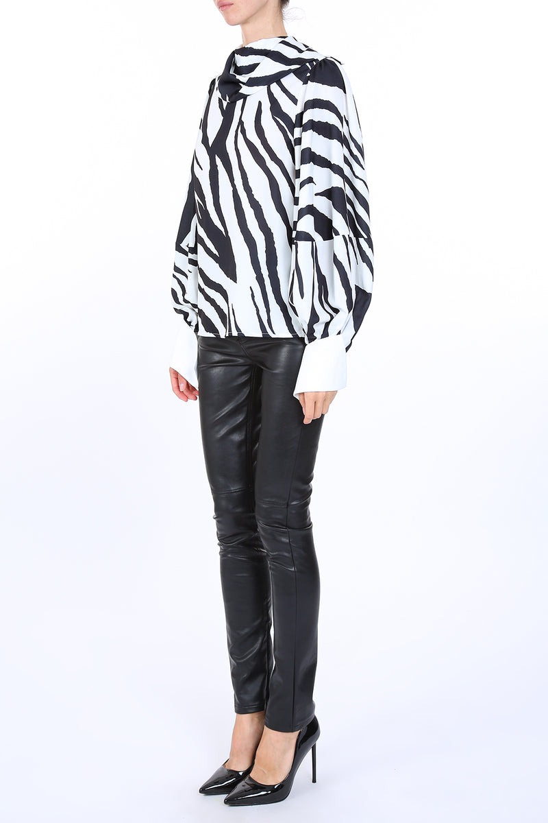 Pina Zebra Print Cowled Satin Blouse