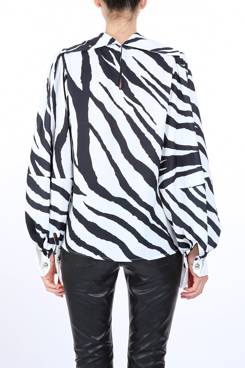 Pina Zebra Print Cowled Satin Blouse