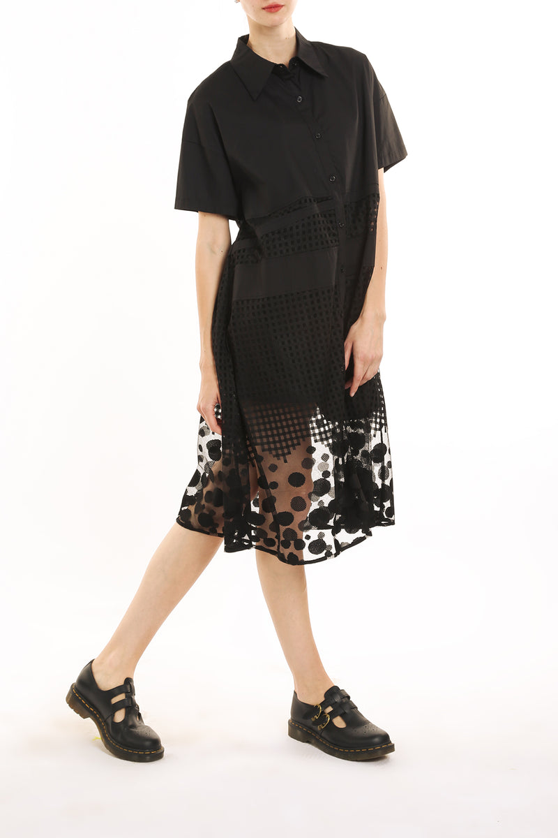 Abbi Polka Dot Mesh Hem & Net Combo Midi Dress - Shop Beulah Style