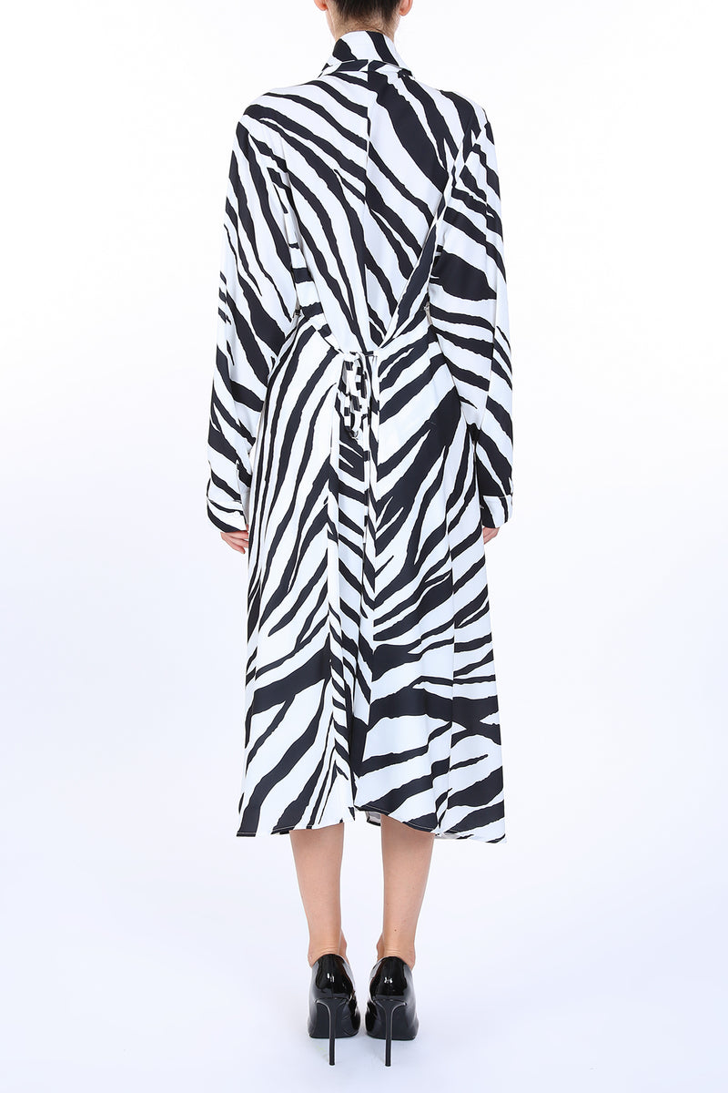 Tana Zebra Print Belted Satin Midi Shirt Dress - Shop Beulah Style