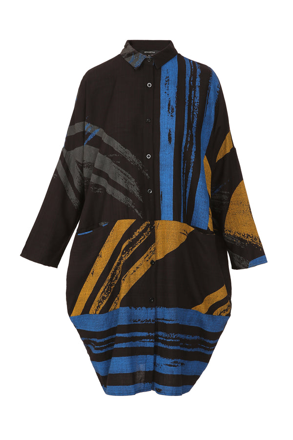 Yolanda Modern Abstract Printed Midi Shirt Dress