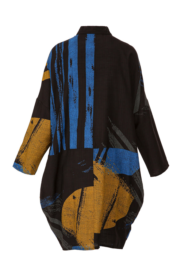 Yolanda Modern Abstract Printed Midi Shirt Dress