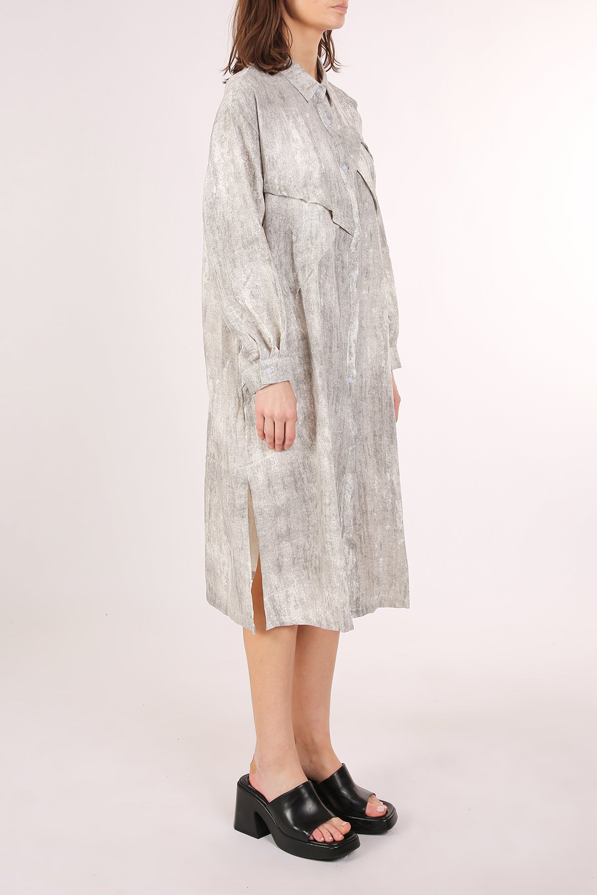 Alden Asymmetrical Lining Detail A-Line Midi Shirt Dress - Shop Beulah Style