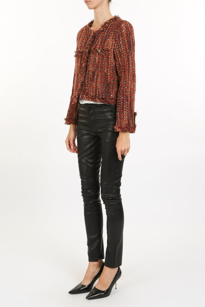 Cindy Sequined Fringe Detail Tweed Plaid Jacket - Shop Beulah Style