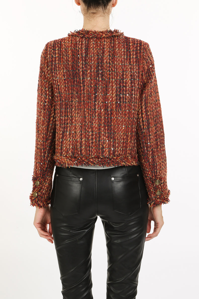 Cindy Sequined Fringe Detail Tweed Plaid Jacket - Shop Beulah Style