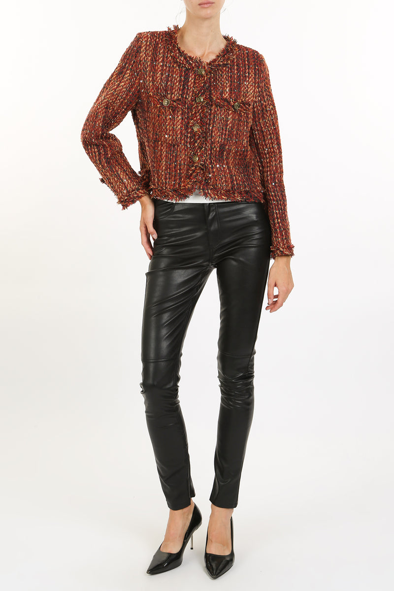 Cindy Sequined Fringe Detail Tweed Plaid Jacket - Shop Beulah Style