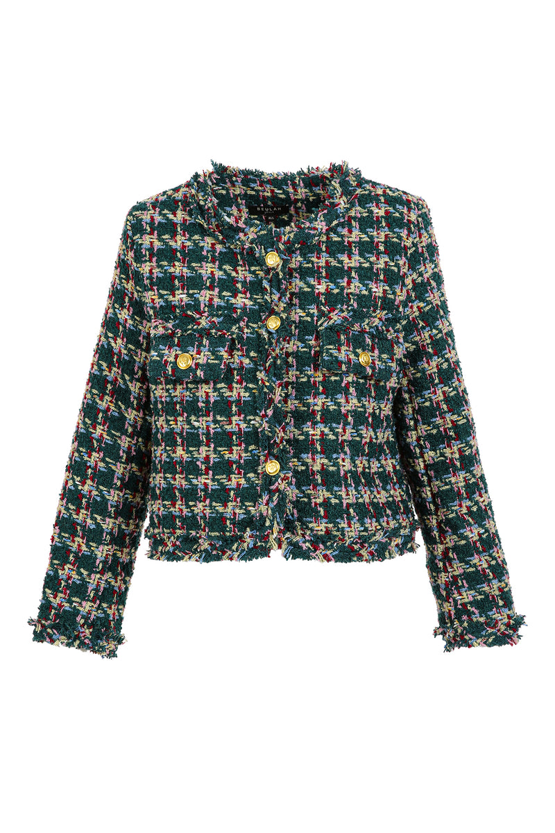 Olivas Fringed Trim Tweed Crop Jacket - Shop Beulah Style