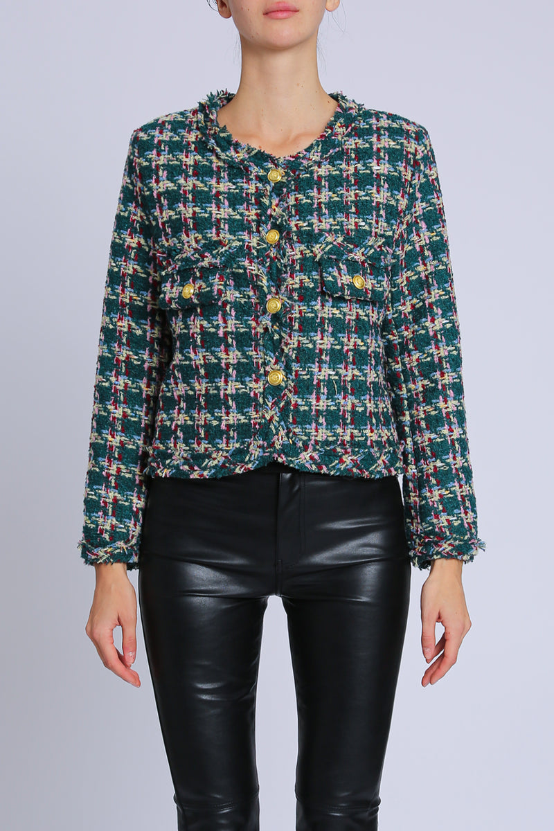 Olivas Fringed Trim Tweed Crop Jacket - Shop Beulah Style