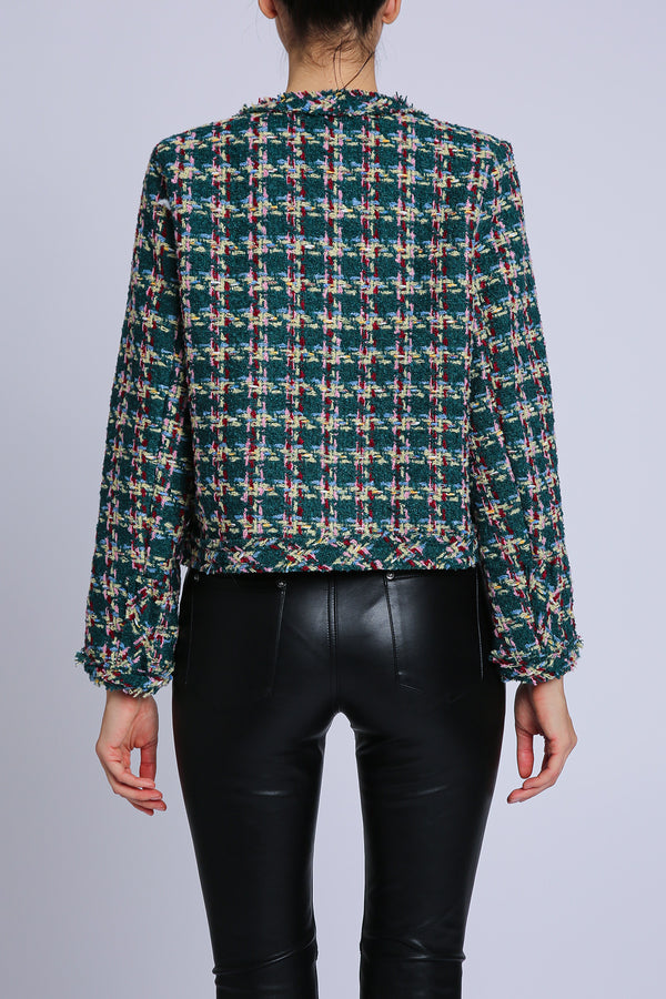 Olivas Fringed Trim Tweed Crop Jacket