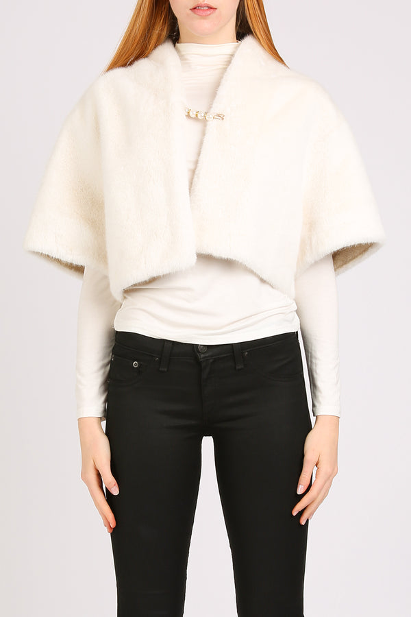 Marquis Embellished Pin Faux Fur Open Cropped Coat