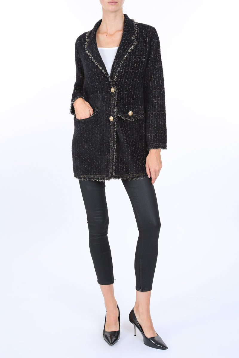 Vivian Metallic Fringe Tweed Single Breasted Jacket - Shop Beulah Style