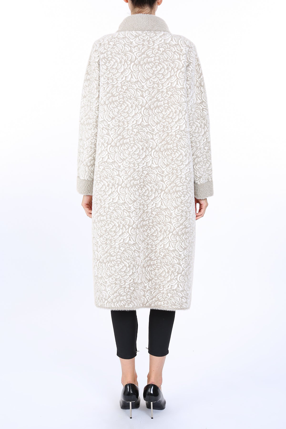 Kaylee Floral Jacquard Print Embellished Fur Overcoat