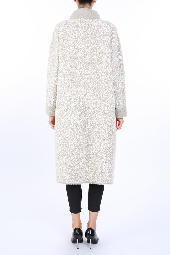 Kaylee Floral Jacquard Print Embellished Fur Overcoat