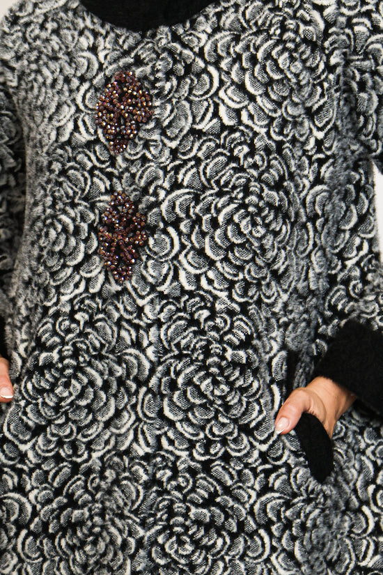 Kaylee Floral Jacquard Print Embellished Fur Overcoat