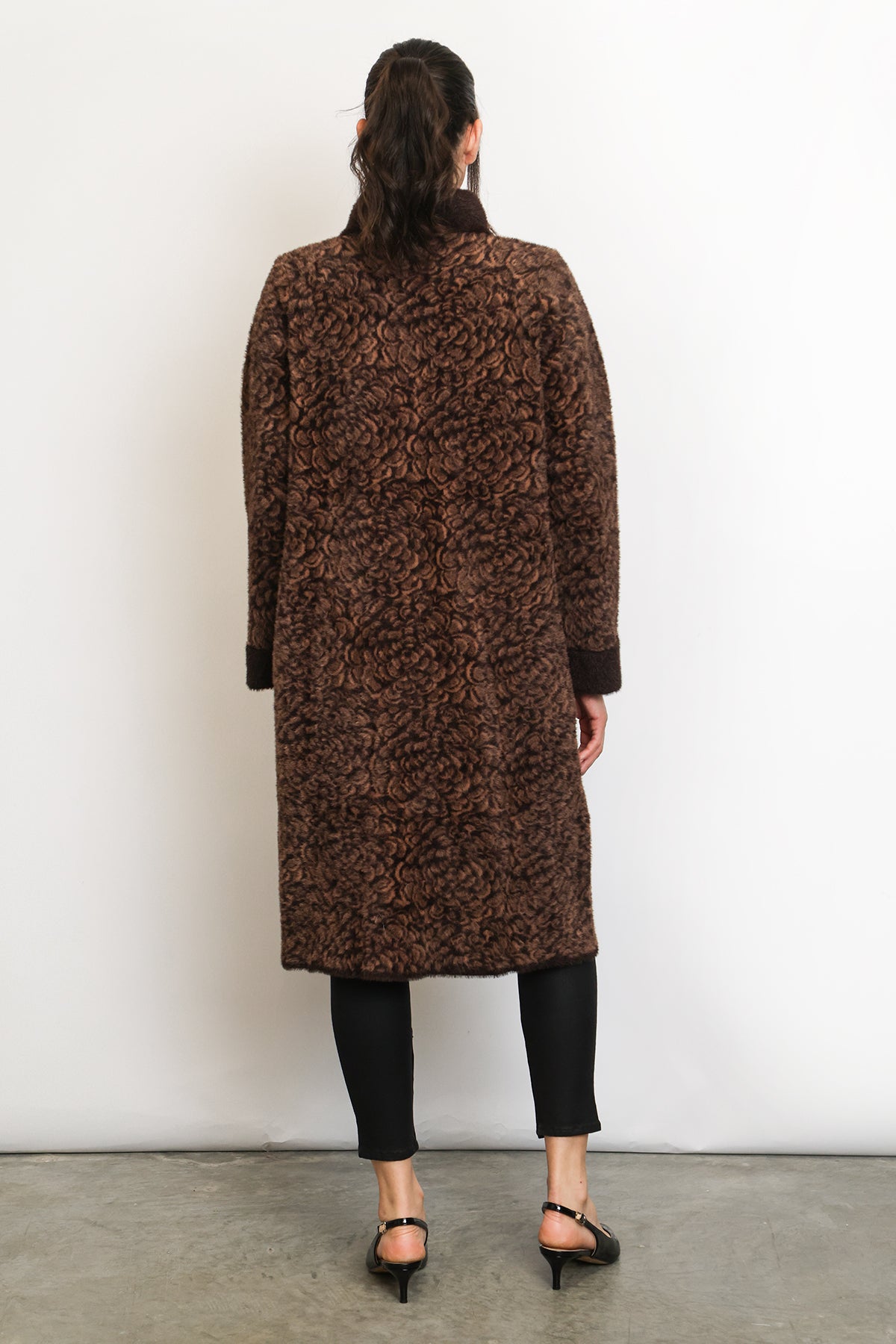 Kaylee Floral Jacquard Print Embellished Fur Overcoat