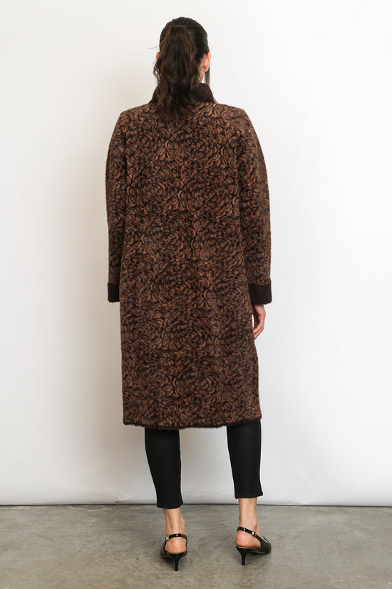 Kaylee Floral Jacquard Print Embellished Fur Overcoat