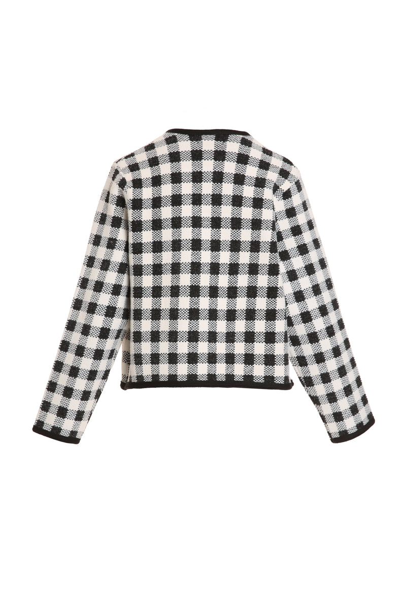 Jaron Monochrome Plaid Double-Breasted Knit Cardigan