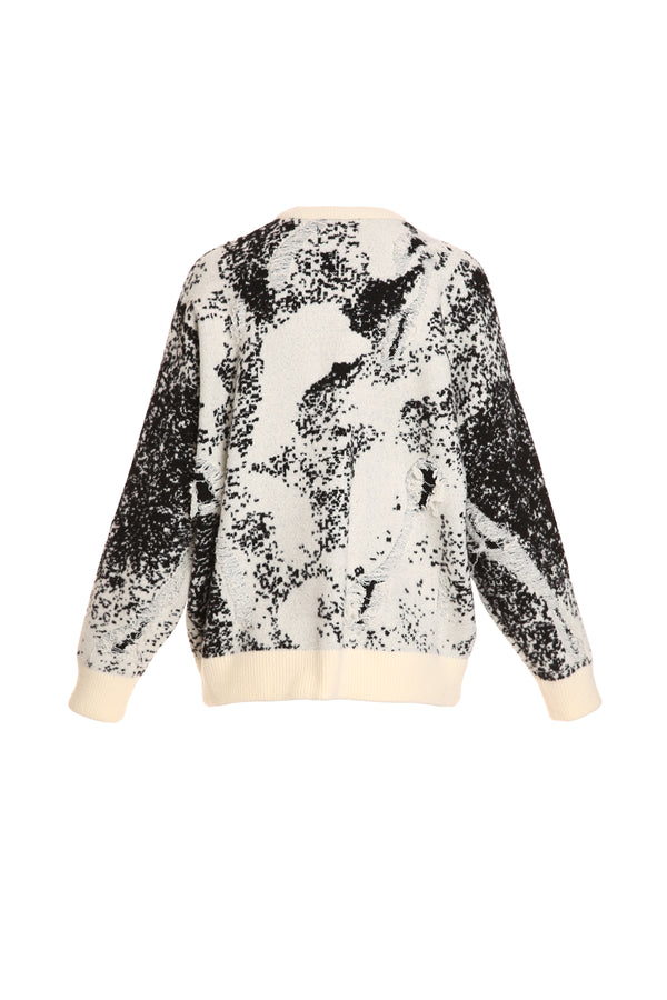 Kasey Abstract Print Ripped Fringe Detail Cardigan