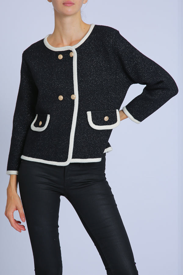 Tyler Contrast Trim Double-Breasted Cardigan - Shop Beulah Style