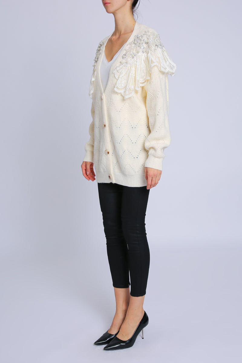 Mallow Embellished & Embroidered V-Neck Knit Cardigan - Shop Beulah Style