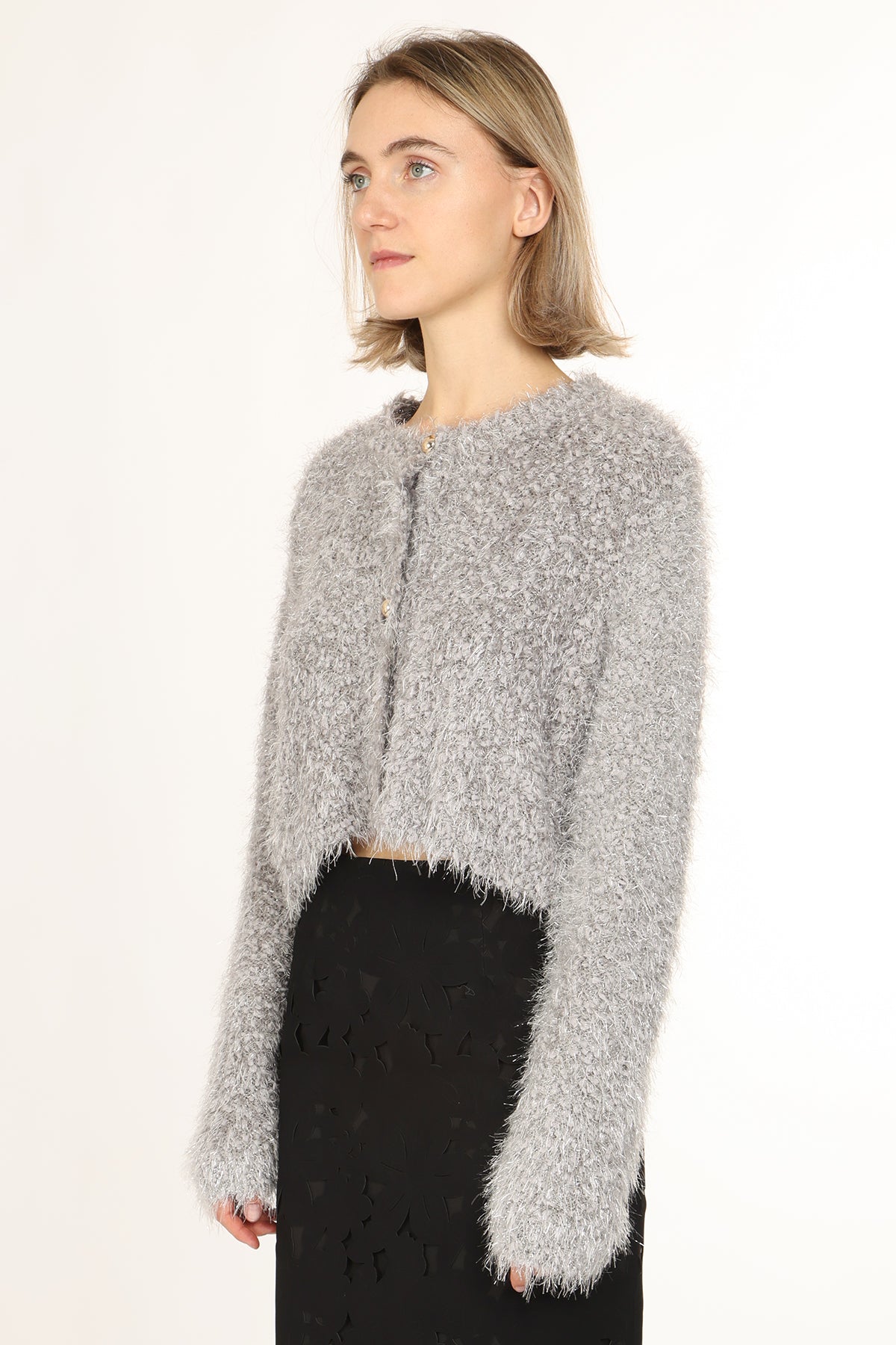 Milo Fuzzy Single-Breasted Crop Jacket