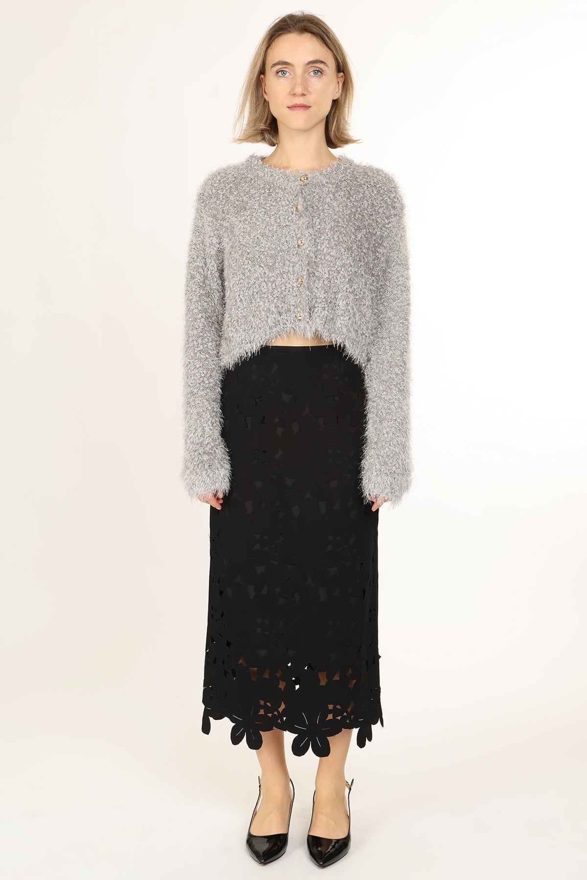 Milo Fuzzy Single-Breasted Crop Jacket