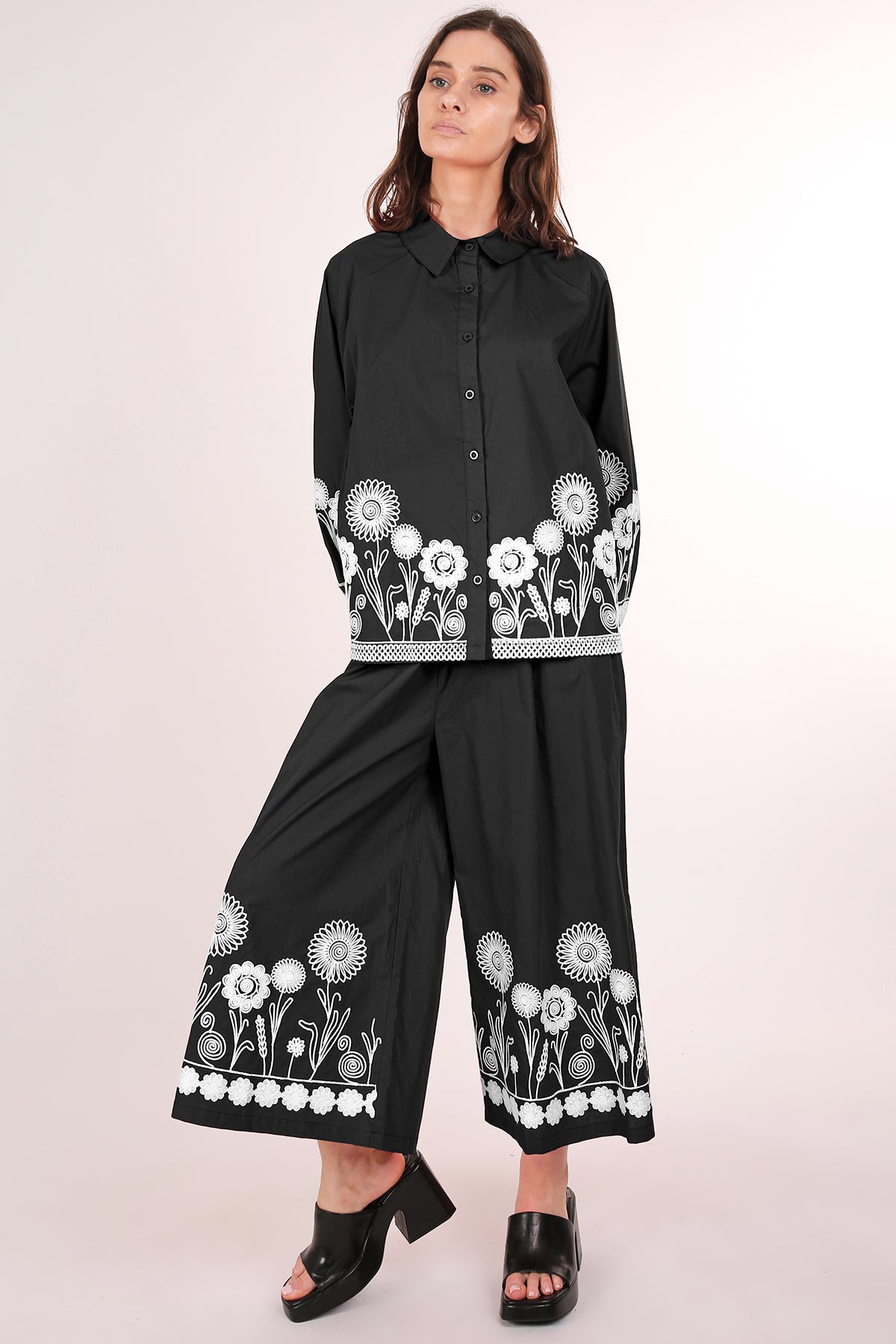 Ellis Floral Embroidered Detail Cotton Top & Pants Set - Shop Beulah Style