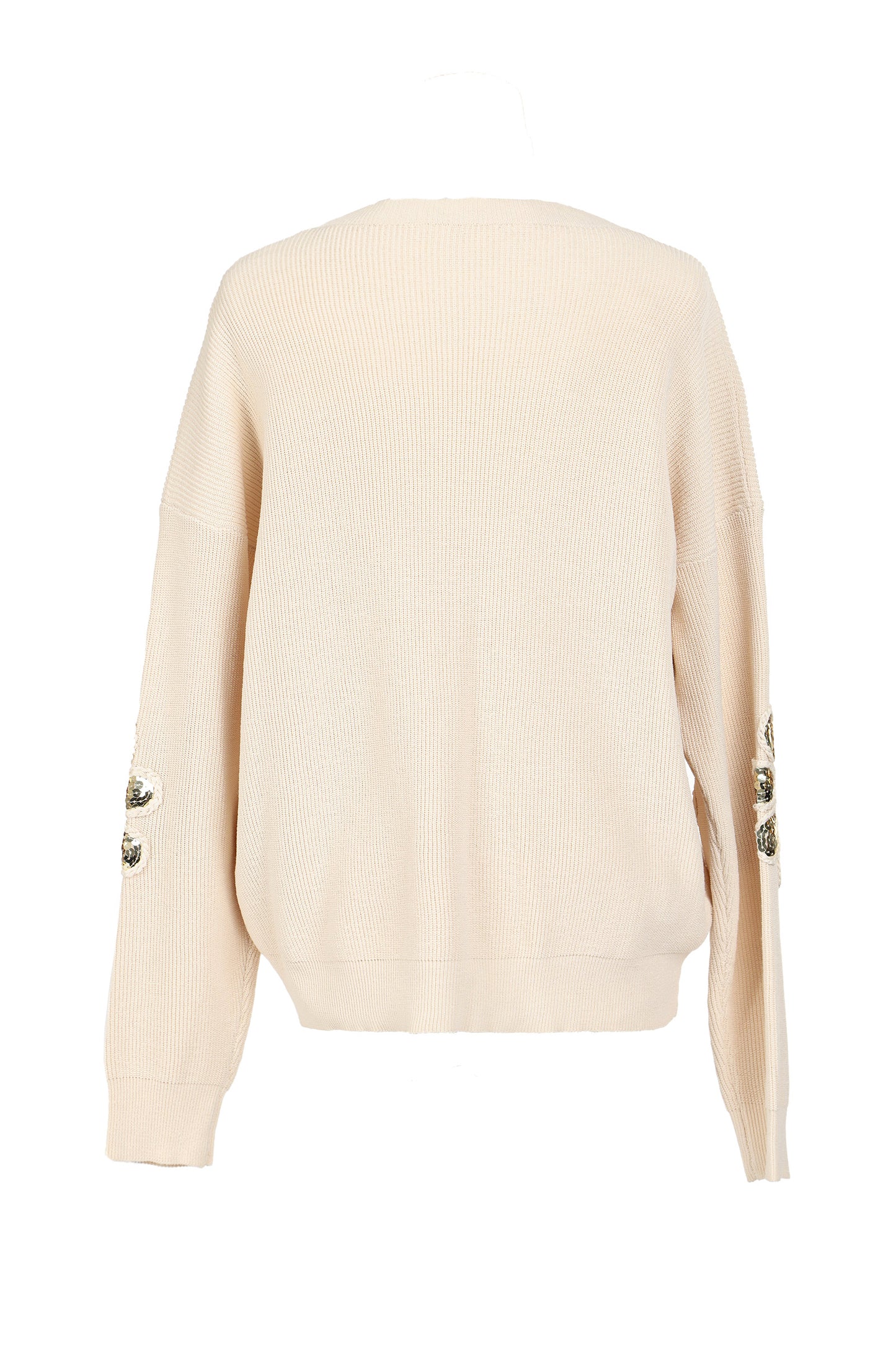 Marigold Braided Floral Sequined Ribbed Knit Sweater