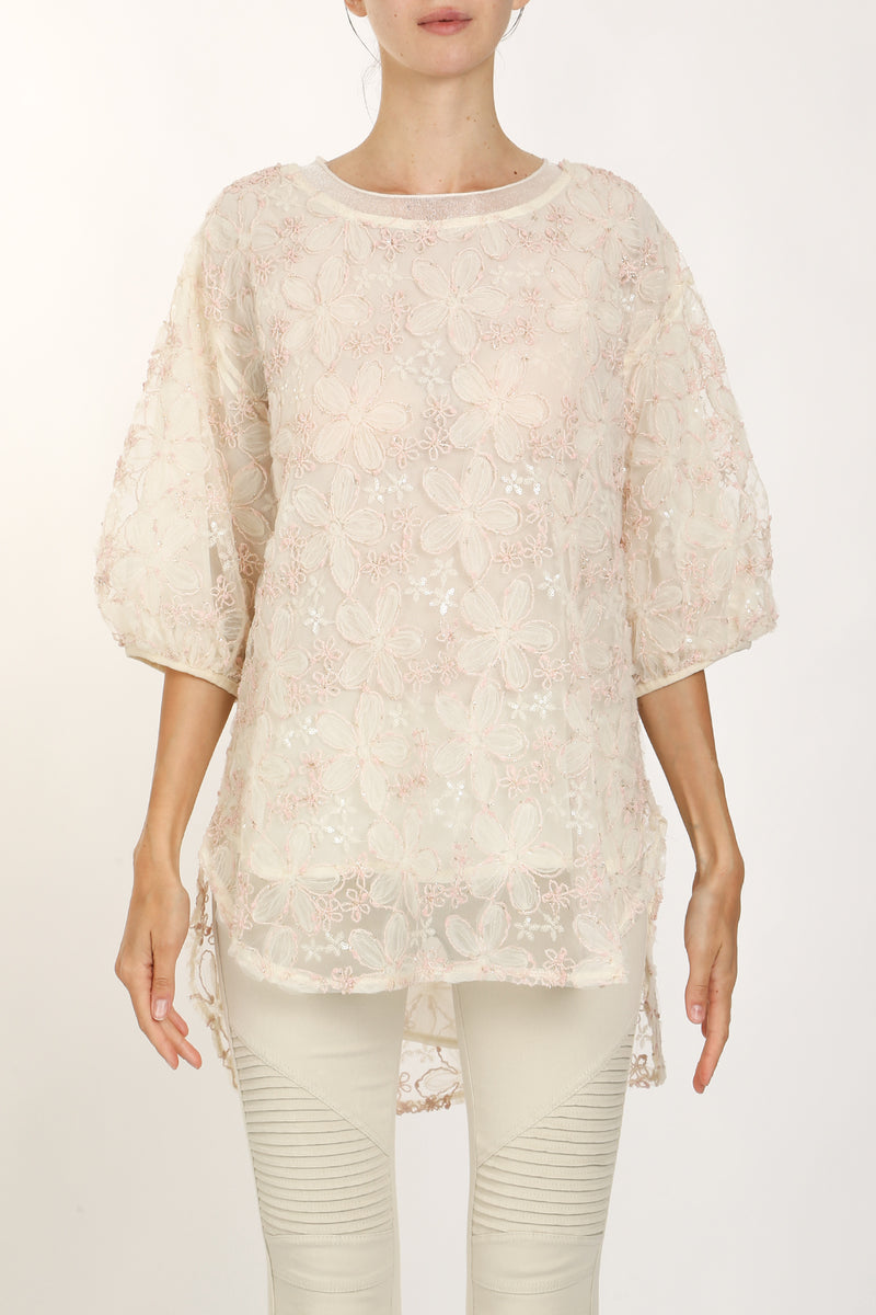 Callum Floral Embroidered High Low Sheer Blouse - Shop Beulah Style