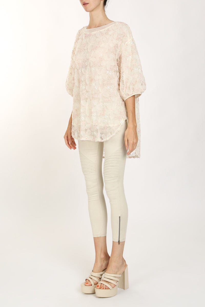 Callum Floral Embroidered High Low Sheer Blouse - Shop Beulah Style