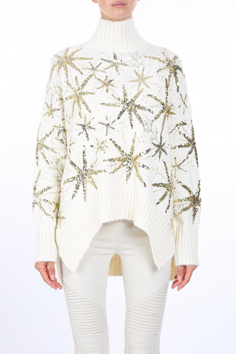 Starry Sequined High Low Knit Turtleneck Sweater - Shop Beulah Style