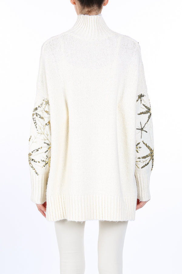 Starry Sequined High Low Knit Turtleneck Sweater - Shop Beulah Style