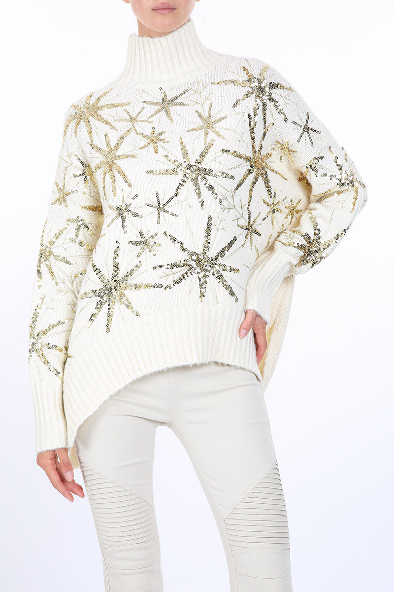 Starry Sequined High Low Knit Turtleneck Sweater - Shop Beulah Style