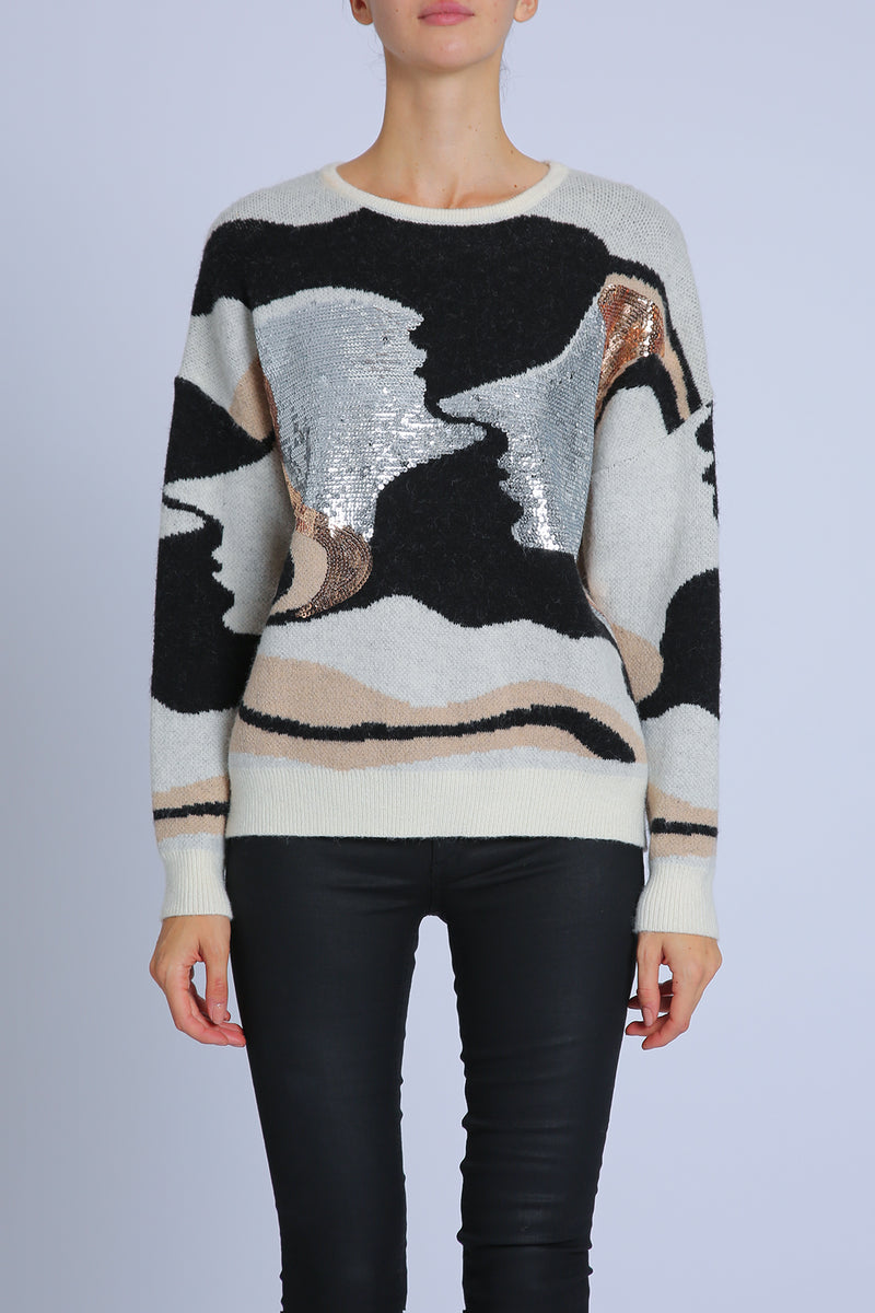 Diana Multi Print Sequined Knit Sweater - Shop Beulah Style