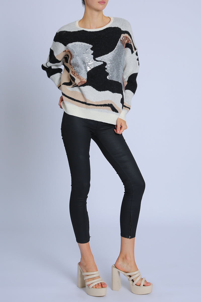 Diana Multi Print Sequined Knit Sweater - Shop Beulah Style