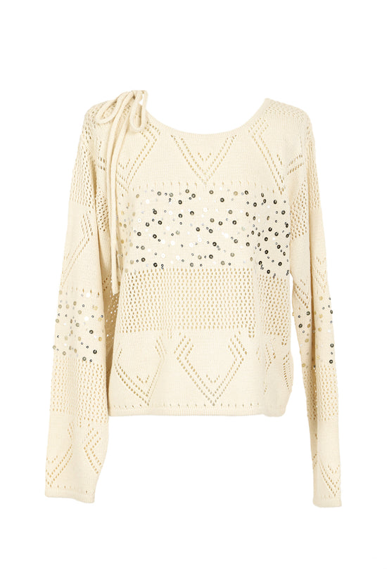 Ansel Sequined Eyelet High Gauge Knit Sweater