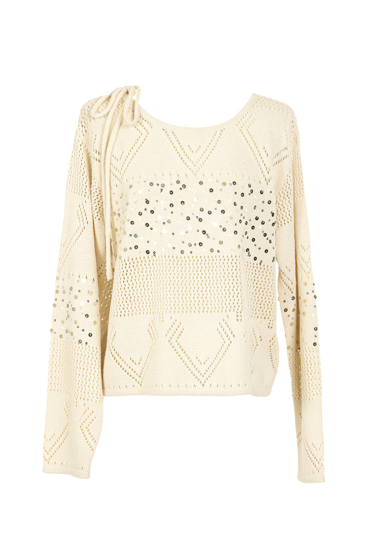Ansel Sequined Eyelet High Gauge Knit Sweater