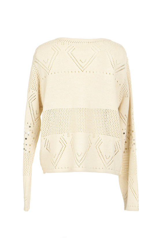 Ansel Sequined Eyelet High Gauge Knit Sweater