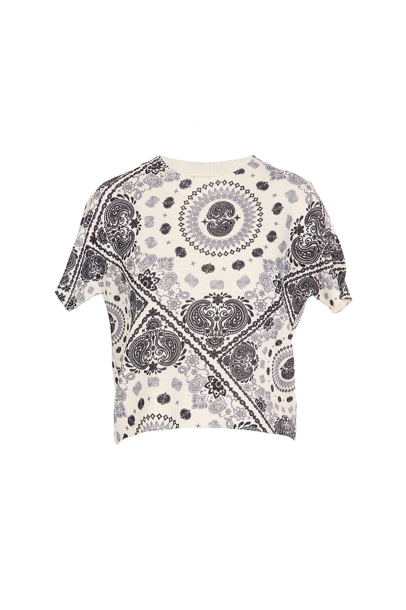 Vera Monochrome Paisley Printed Knit Top