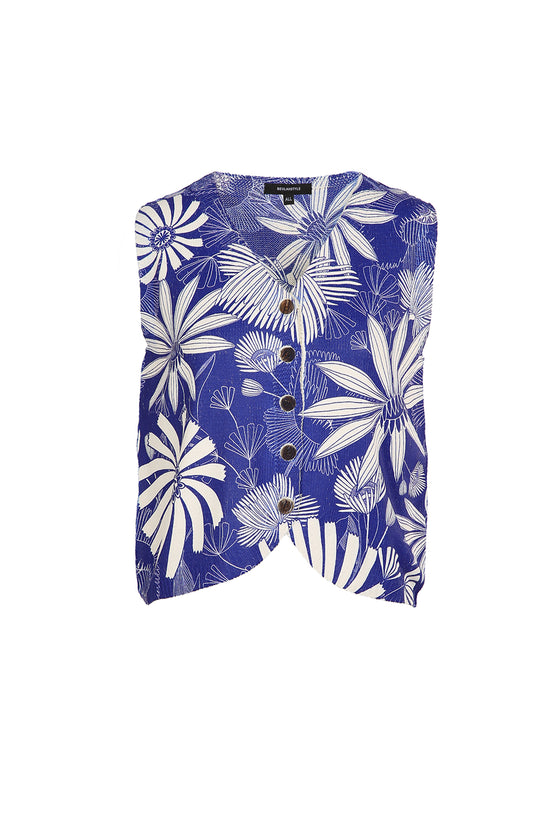 Ley Tropical Printed V-Neck Sleeveless Knit Top - Shop Beulah Style