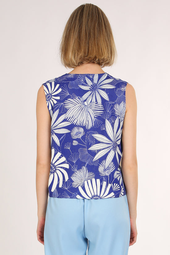 Ley Tropical Printed V-Neck Sleeveless Knit Top - Shop Beulah Style