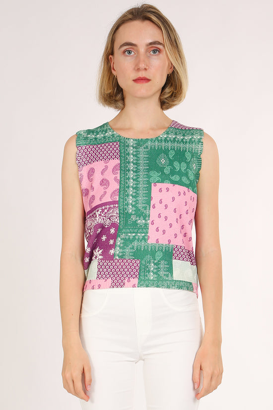 Pete Colorblock Patchwork Paisley Printed Knit Top - Shop Beulah Style