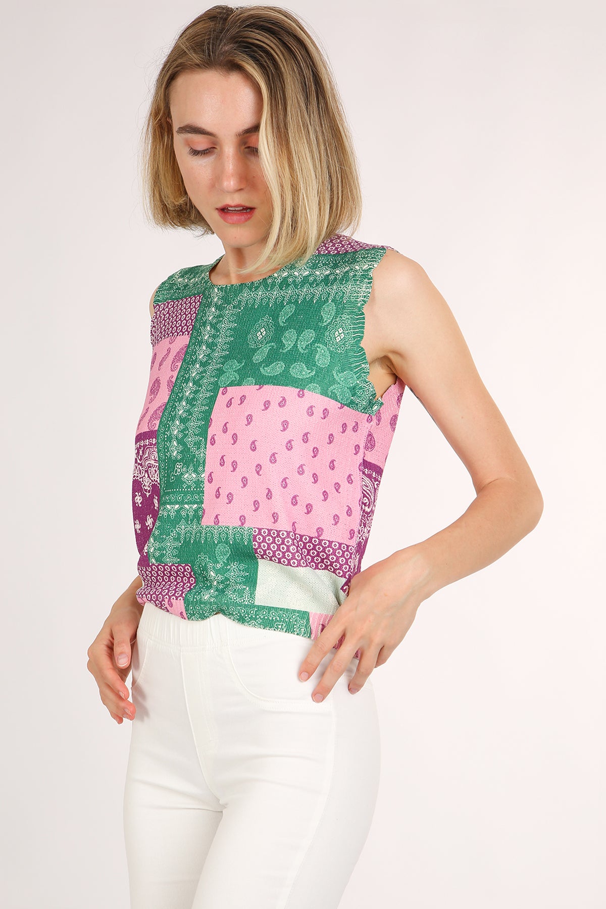 Pete Colorblock Patchwork Paisley Printed Knit Top - Shop Beulah Style