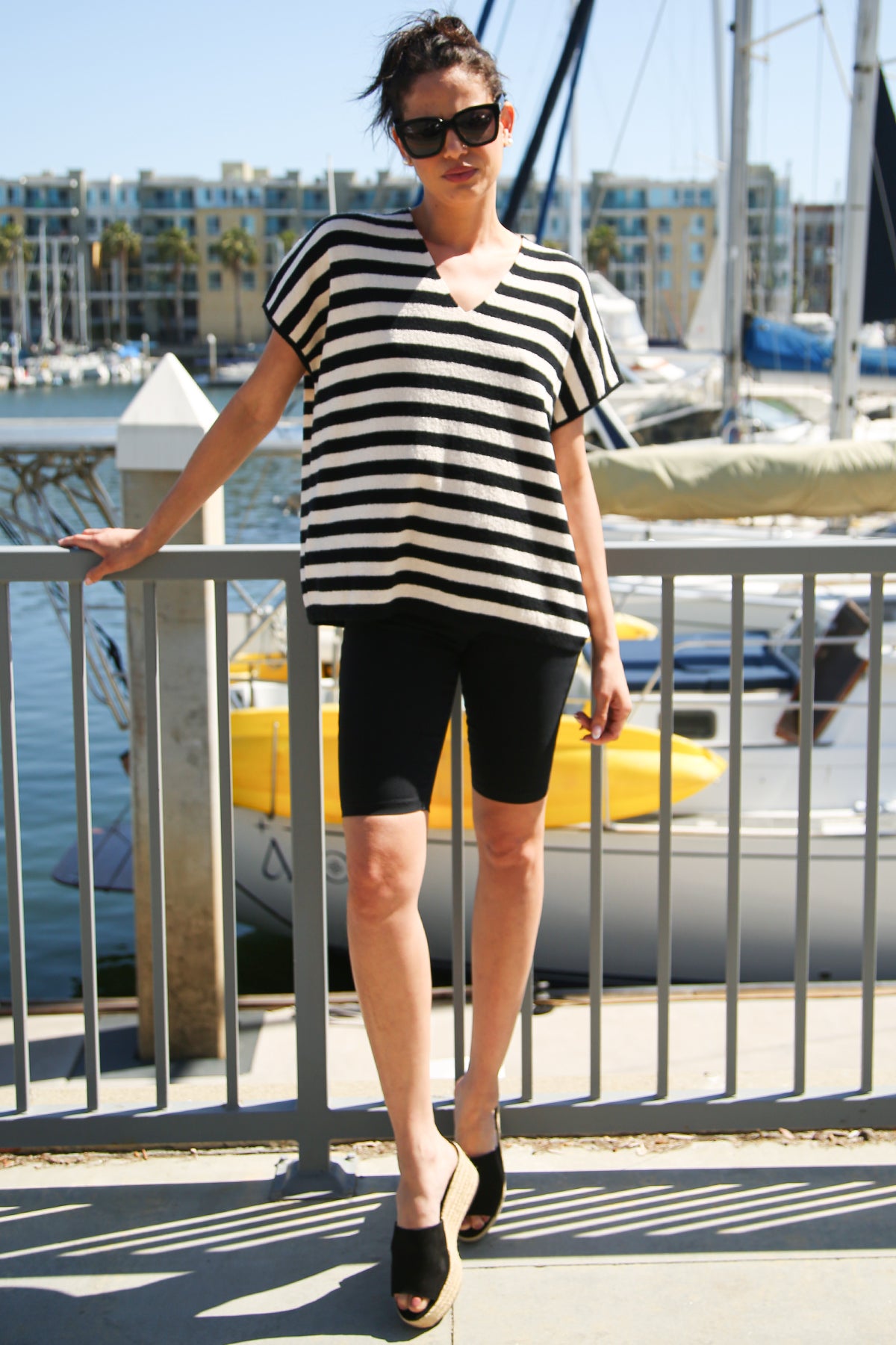 Aiden Stripe Patterned V-Neck Knit Top - Shop Beulah Style