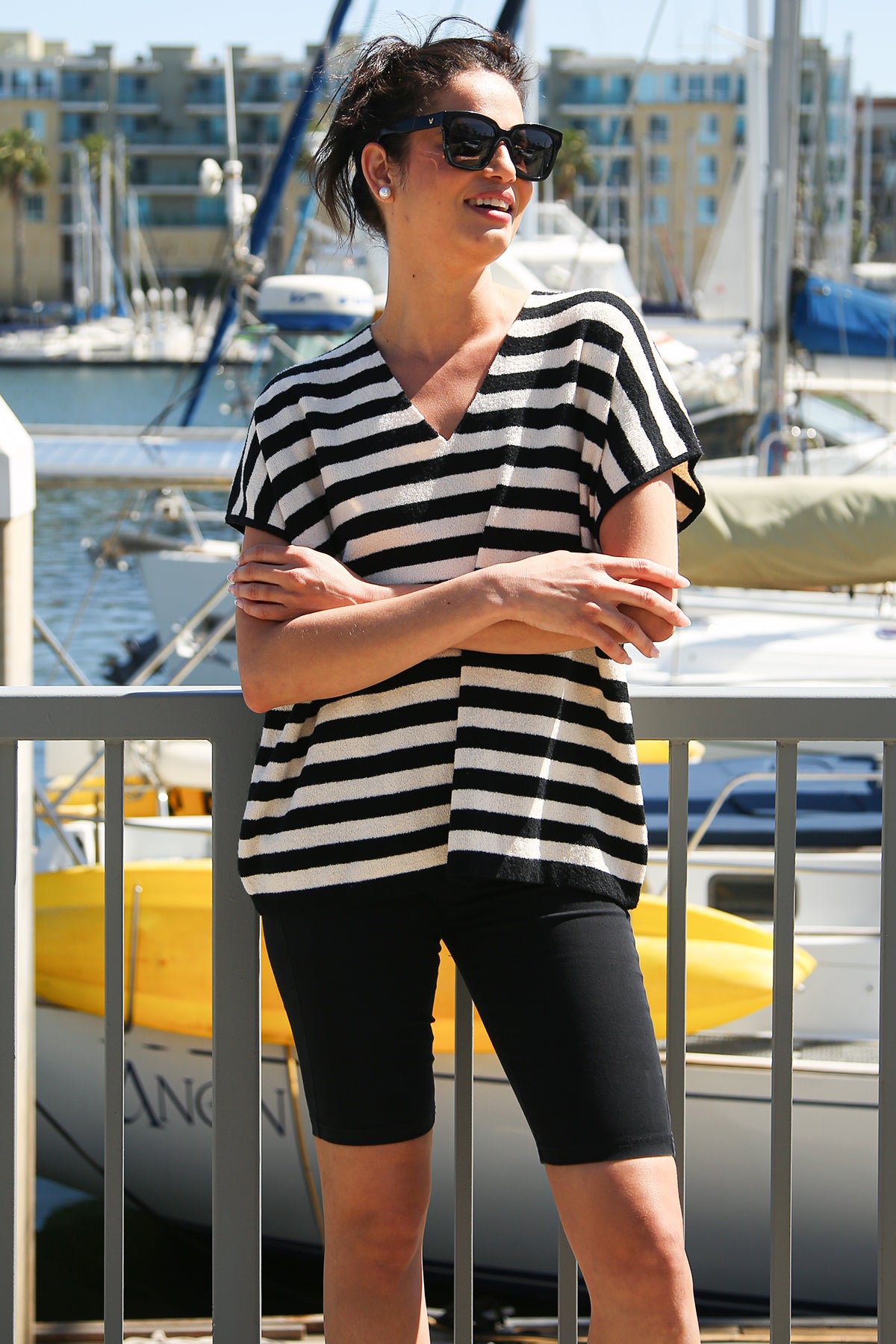 Aiden Stripe Patterned V-Neck Knit Top - Shop Beulah Style