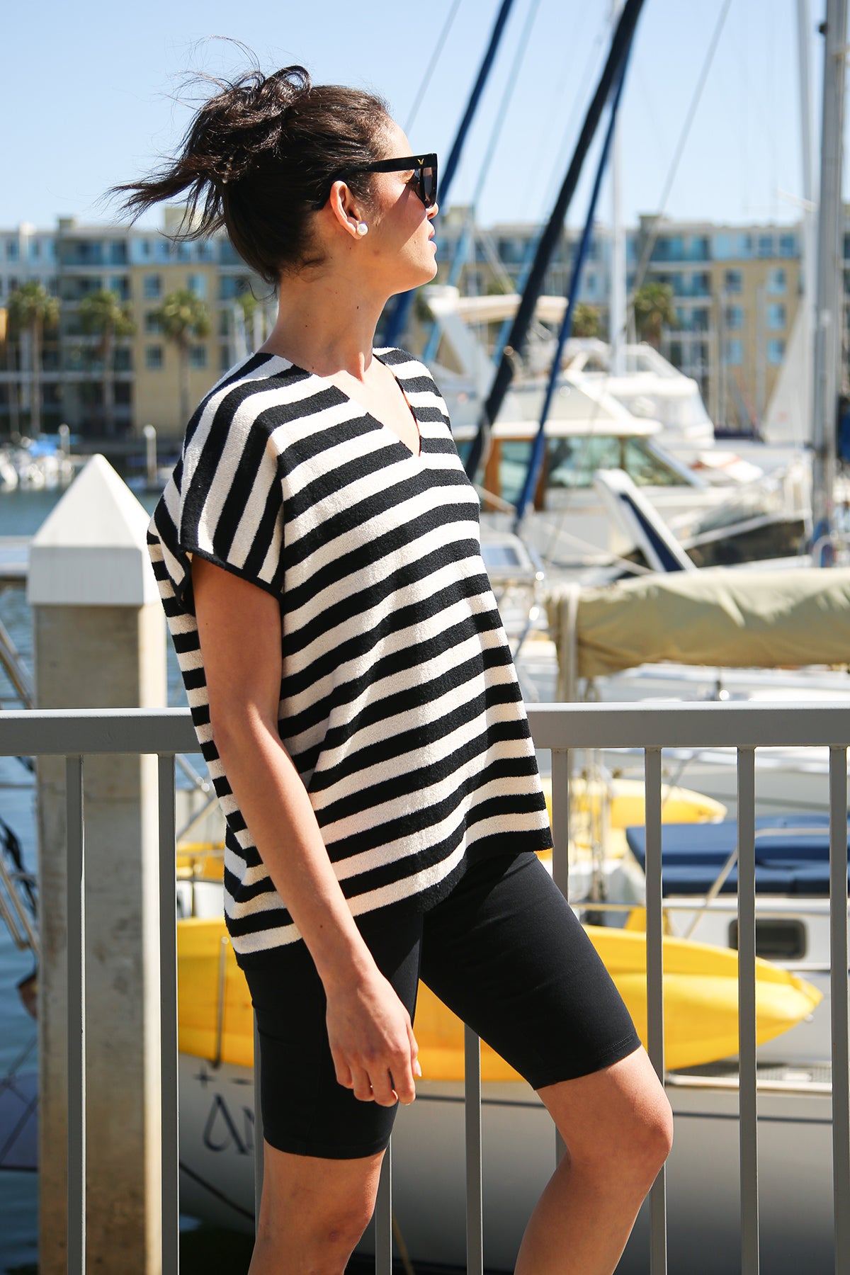 Aiden Stripe Patterned V-Neck Knit Top - Shop Beulah Style