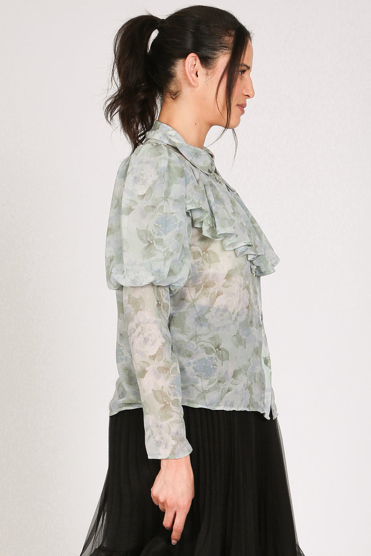 Olga Floral Print Ruffled Detail Chiffon Blouse