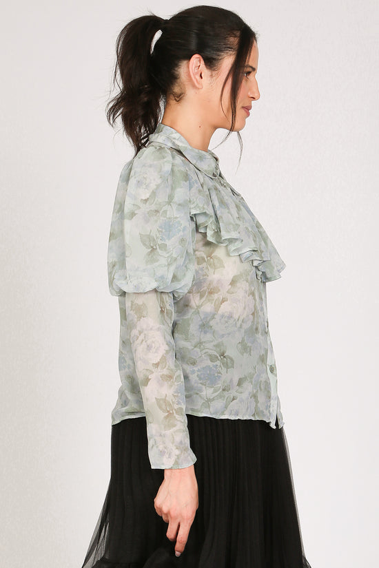 Olga Floral Print Ruffled Detail Chiffon Blouse